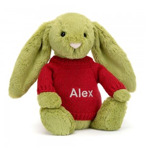 Jerséis Jellycat Bashful Moss Bunny with Personalised Jumper 31cm x 12cm x 9cm Verde Argentina | PMHKT-4073