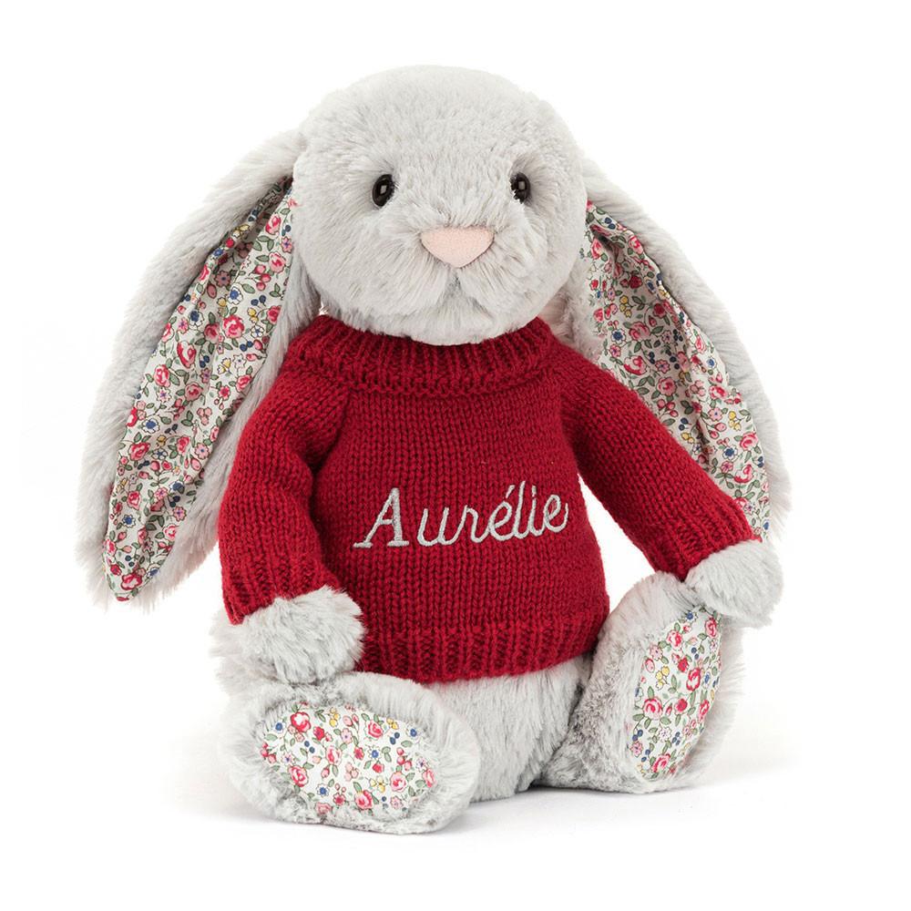 Jerséis Jellycat Blossom Silver Bunny with Personalised Jumper 31cm x 12cm x 9cm Gris  Argentina |  EAYQC-0459